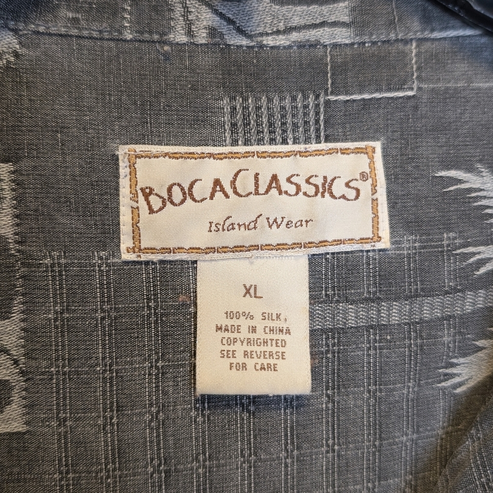 Boca Classics 100% Silk Hawaiian Shirt Palm Tree Island Print XL - Picture 3 of 12